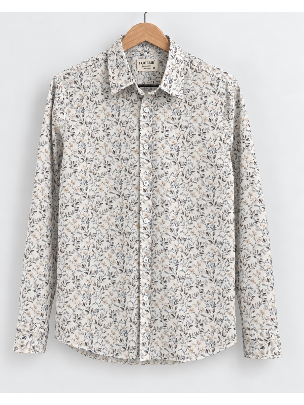 Fohemr Men’s Medium Floral Button Up Shirt 100% Cotton Long Sleeve Regular Fit